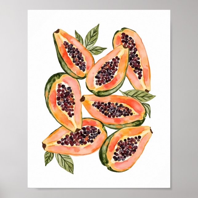 Affiche Aquarelle de fruits de papaye (Devant)