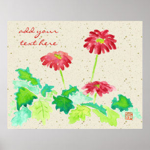 Affiche Aquarelle de Gerbera peignant le papier vert rouge