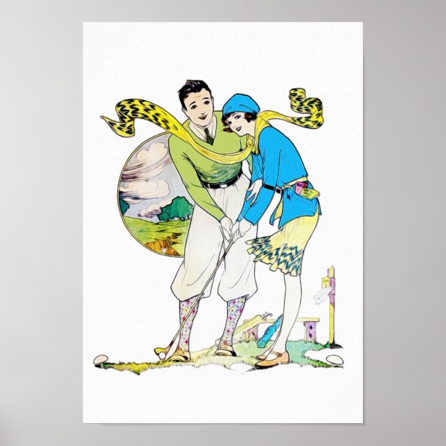 Affiche Aquarelle de golf vintage 1929 Imprimer (Devant)
