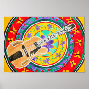Affiche Aquarelle de guitare et de mandala