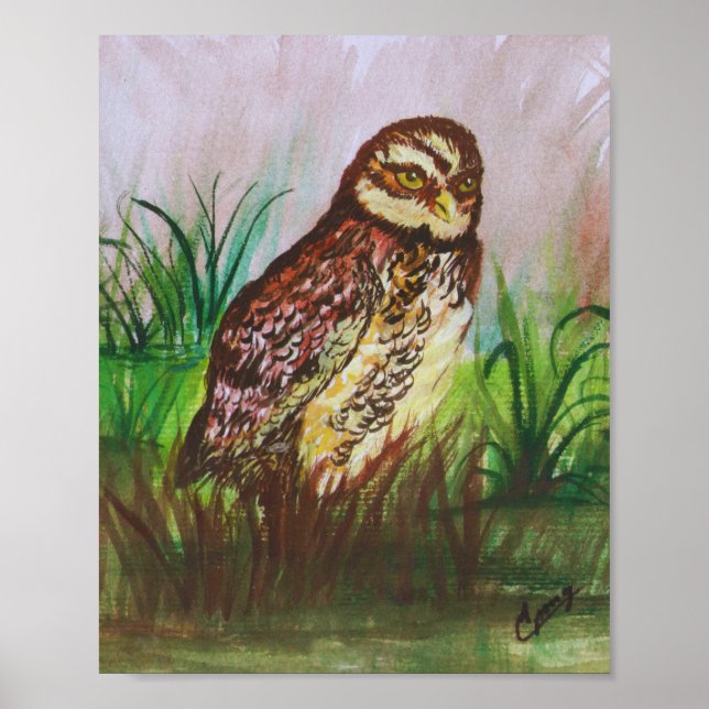 Affiche Aquarelle de hibou enchanté (Devant)