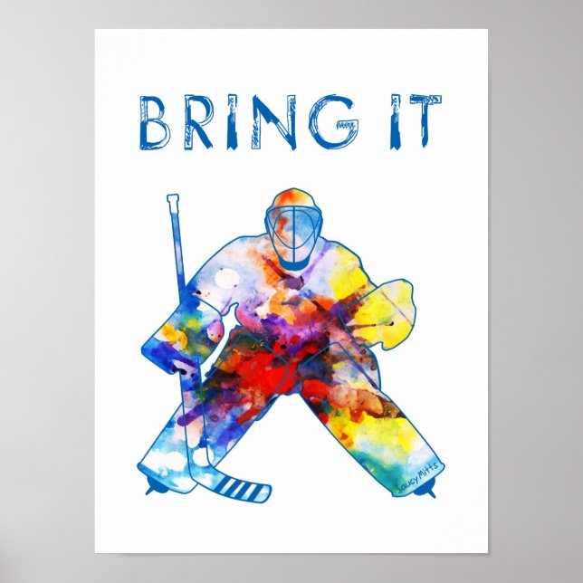 Affiche Aquarelle de hockey Goalie (Devant)