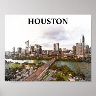 Affiche Aquarelle de Houston Texas Vintage voyage City