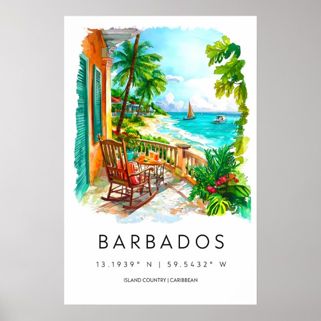 Affiche aquarelle de la Barbade Impression de voya (Devant)