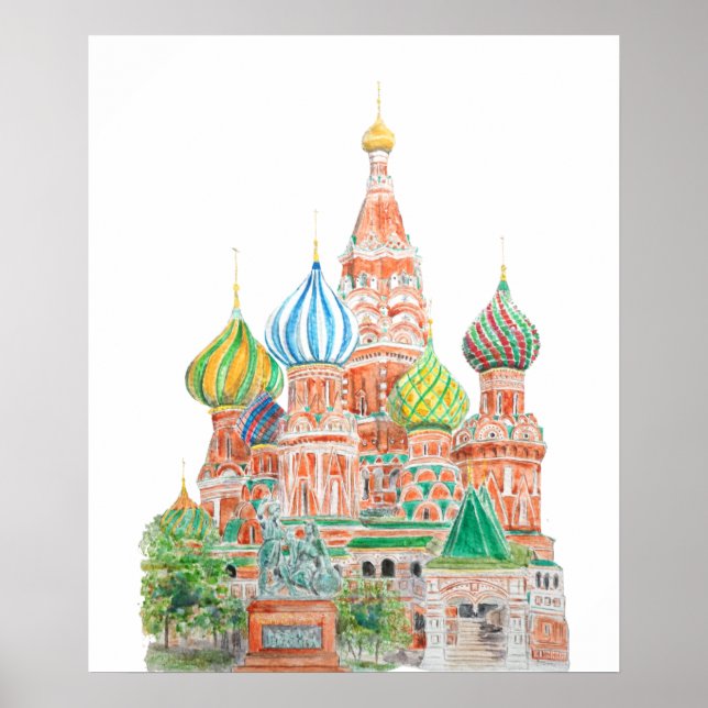 Affiche Aquarelle de la cathédrale Saint-Basile de Moscou (Devant)