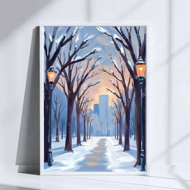 Affiche Aquarelle de la chute de neige hivernale à Boston  (Créateur téléchargé)