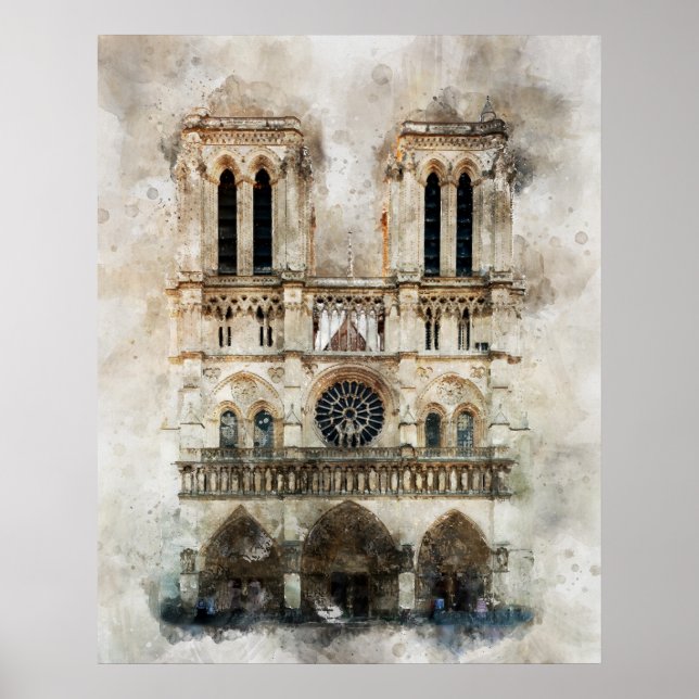 Affiche Aquarelle de la façade historique de la cathédrale (Devant)