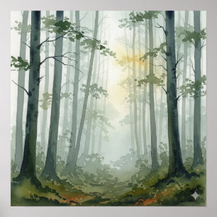 Affiche Aquarelle de la forêt de Misty