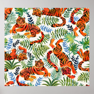 Affiche Aquarelle de la Jungle de Tigre vintage