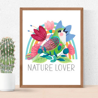 Affiche Aquarelle de la nature Fleurs d'oiseaux Couleur ar
