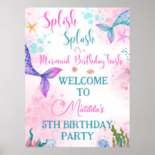Affiche Aquarelle de la queue de sirène Anniversaire sous 
