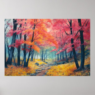 Affiche Aquarelle de la retraite de la forêt d'érable japo