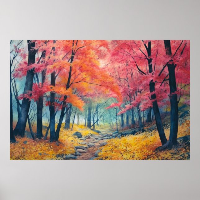 Affiche Aquarelle de la retraite de la forêt d'érable japo (Devant)
