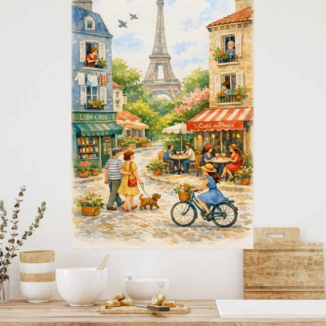 Affiche aquarelle de la rue de Paris, Mur de la To (Cuisine)
