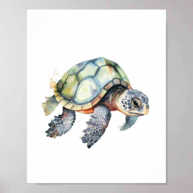 Affiche Aquarelle de la tortue marine (Devant)
