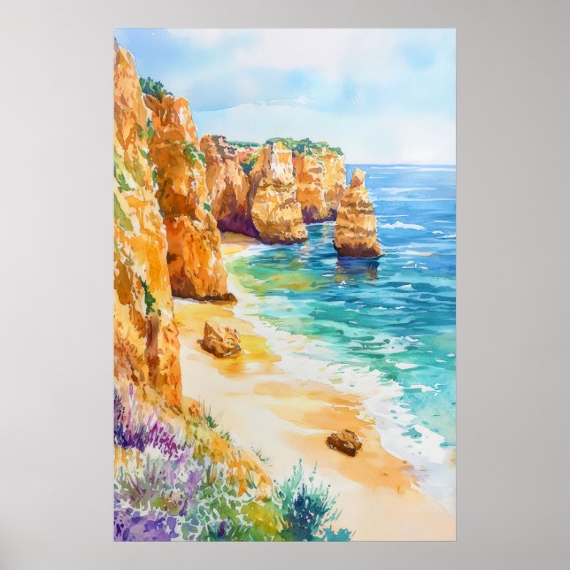 Affiche aquarelle de l'Algarve Aquarelle Vintage (Devant)