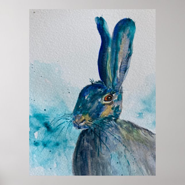 Affiche Aquarelle de lapin lièvre (Devant)