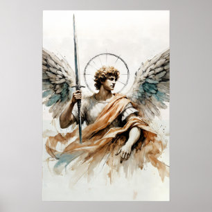 Affiche Aquarelle de l'Archange Michel Art d'ange chrétien