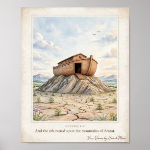 Affiche aquarelle de l'Arche de Noé sur le mont Ar