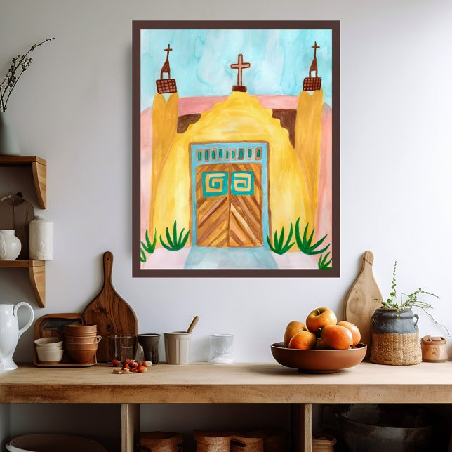 Affiche Aquarelle de l'église San Jose de Gracia Nouveau M (San Jose de Gracia Church Watercolor New Mexico Poster
)