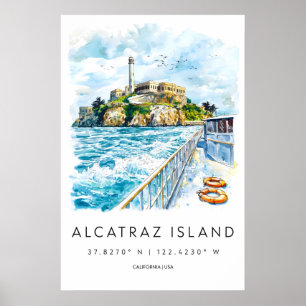Affiche aquarelle de l'île d'Alcatraz Voyage à Alc