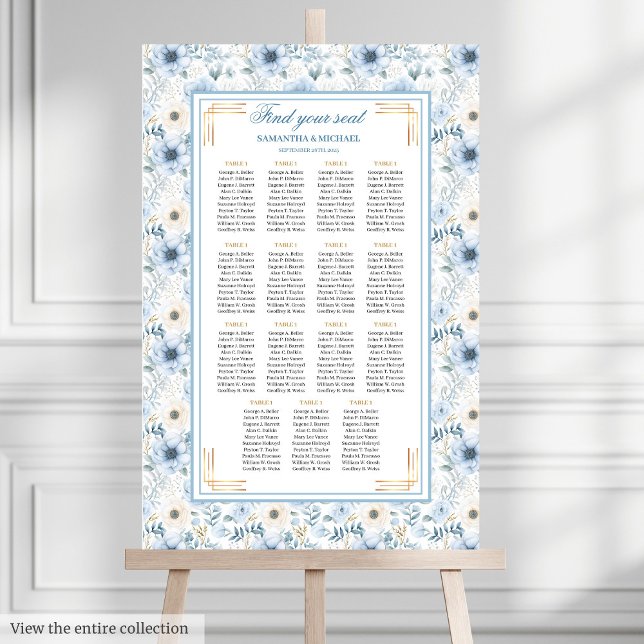 Affiche Aquarelle de luxe Clair Bleu Or Plat (Luxury Watercolor Light Blue Gold Seating Chart)