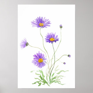 Affiche aquarelle de marguerite violette peinte à la main