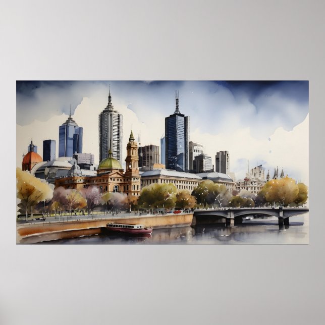 Affiche Aquarelle de Melbourne (Devant)