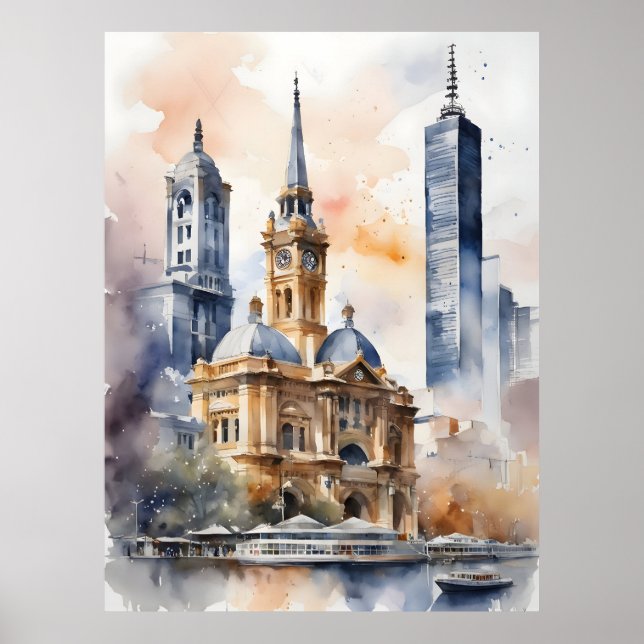 Affiche Aquarelle de Melbourne (Devant)