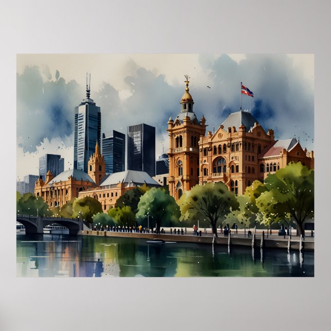 Affiche Aquarelle de Melbourne (Devant)