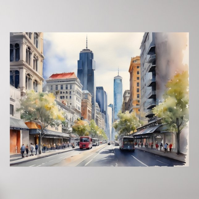 Affiche Aquarelle de Melbourne (Devant)