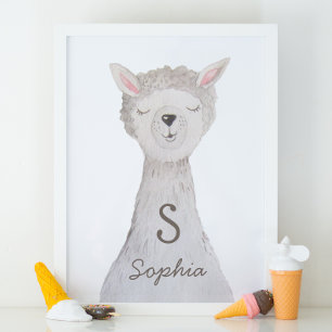 Affiche Aquarelle de mignonne lama. Pépinière Alpaca monog