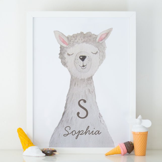 Affiche Aquarelle de mignonne lama. Pépinière Alpaca monog (Créateur téléchargé)