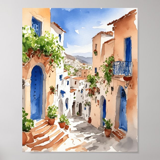 Affiche Aquarelle de Mykonos Grèce (Devant)