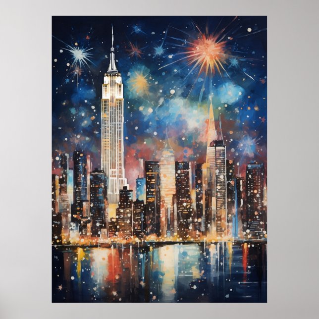 Affiche Aquarelle de New York, Peinture, Nuit de la ville, (Devant)