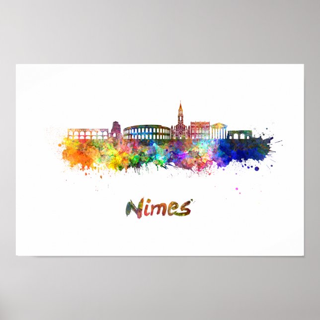 Affiche Aquarelle de Nîmes (Devant)