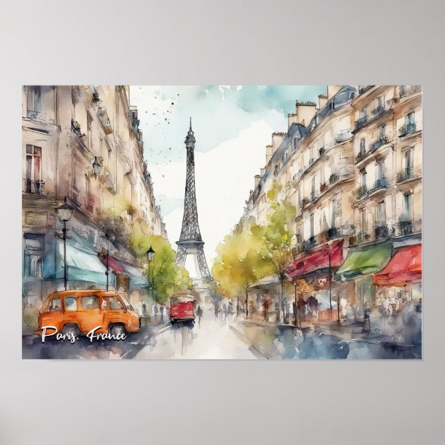 Affiche Aquarelle de Paris France (Devant)