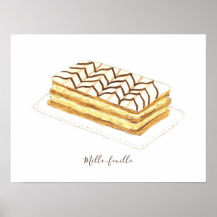 Affiche Aquarelle de pâtisserie de feuille de ille