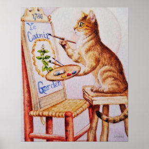 Affiche Aquarelle de peinture de chats Brown 16x20