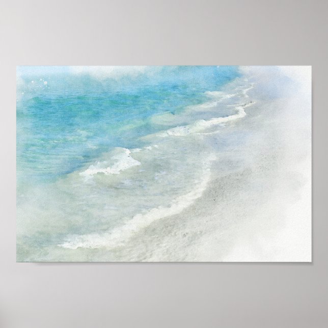 Affiche Aquarelle de plage de sable blanc - Turquoise Aqua (Devant)