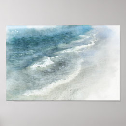 Affiche Aquarelle de plage - Turquoise côtier Vagues bleu