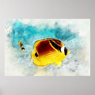 Affiche Aquarelle de poisson tropical hawaïen - Papillons