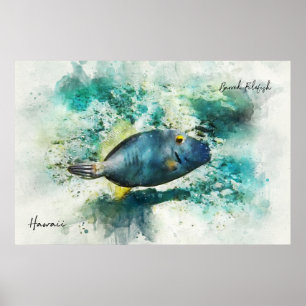 Affiche Aquarelle de poisson tropical hawaïen - poisson de