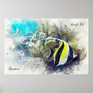 Affiche Aquarelle de poisson tropicale hawaïenne - Idole m