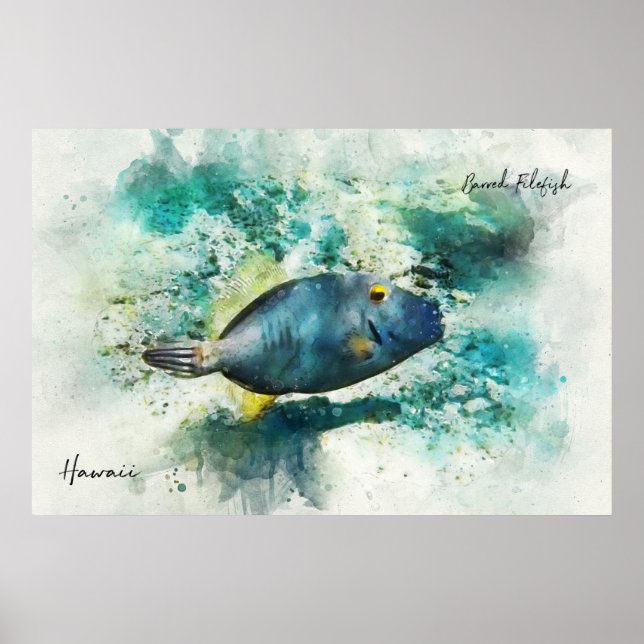 Affiche Aquarelle de poisson tropicale hawaïenne - poisson (Devant)