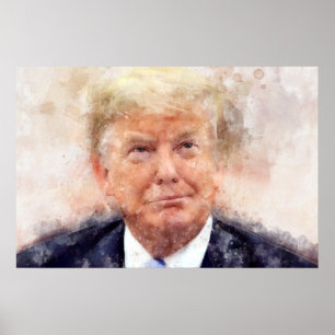 Affiche Aquarelle de portrait souriant Donald Trump