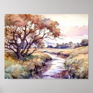 Affiche Aquarelle de rivière rurale