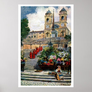 Affiche Aquarelle de Rome vintage Trinita dei Monti