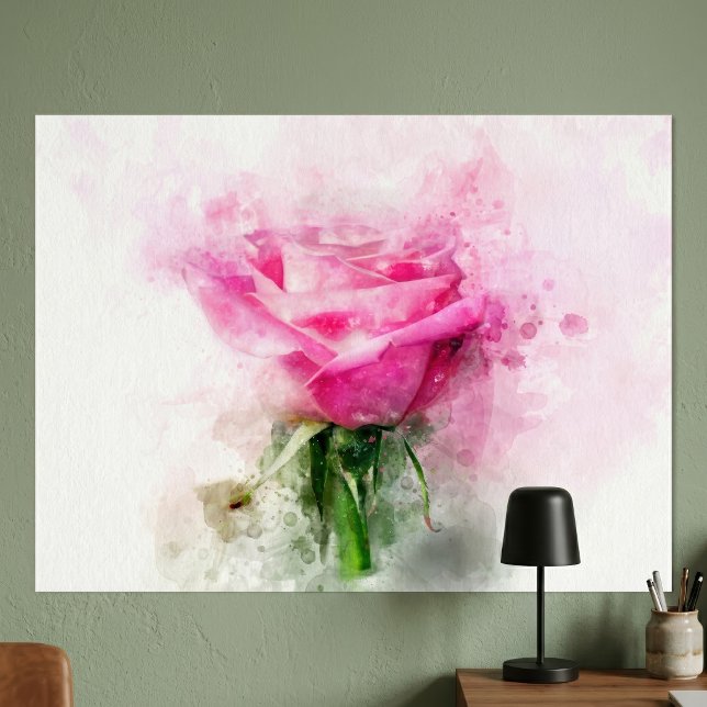 Affiche Aquarelle de rose rose sur fond blanc (Pink Rose Watercolor Art on White Background. Poster)
