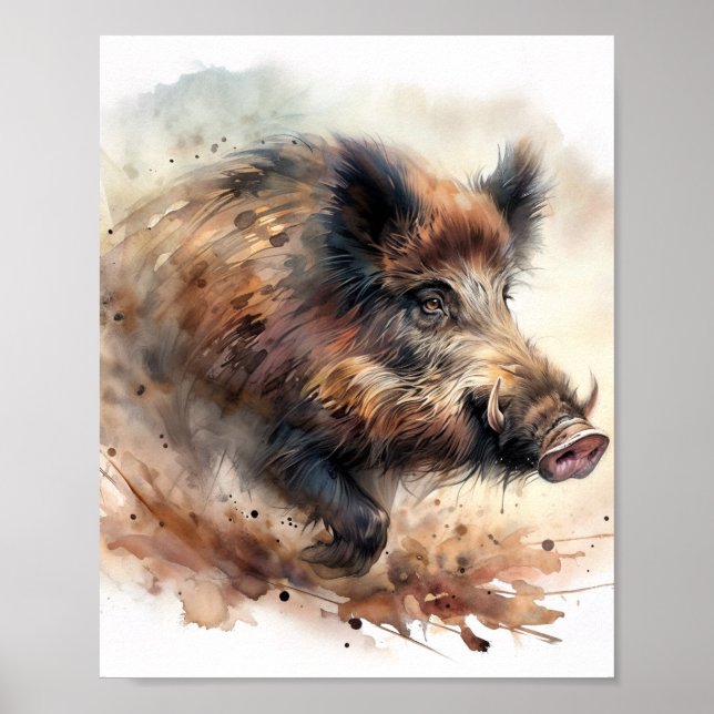 Affiche aquarelle de sanglier – Impression d'art f (Devant)